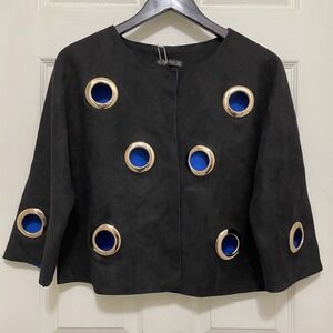 NEW Hesperus Grommet Cardigan Faux Suede Jacket 3/4 Sleeve M Statement